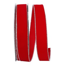 1.5 Inch Red Velvet Wired Ribbon, Metallic Silver Edges, 50 Yards Spool (1 Spool) SALE ITEM